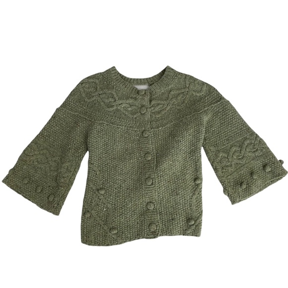 FAR AWAY FROM CLOSE anthropologie $128 Crossback Cable Cardigan XS Sage Green. - Picture 6 of 14